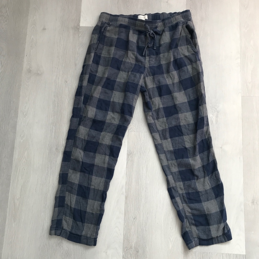J CREW PJ PANTS BLUE CHECK COTTON LOUNGE DRAWSTRING MENS MEDIUM